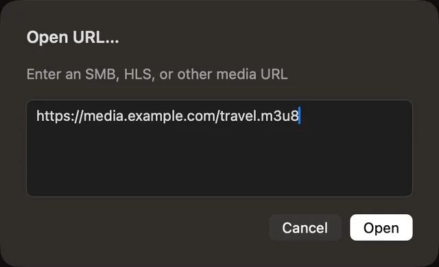 APlay Open URL dialog for a direct media link