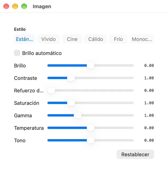 Brillo · Contraste · Saturación