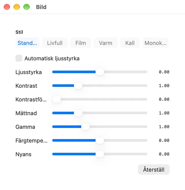 Ljusstyrka · Kontrast · Mättnad